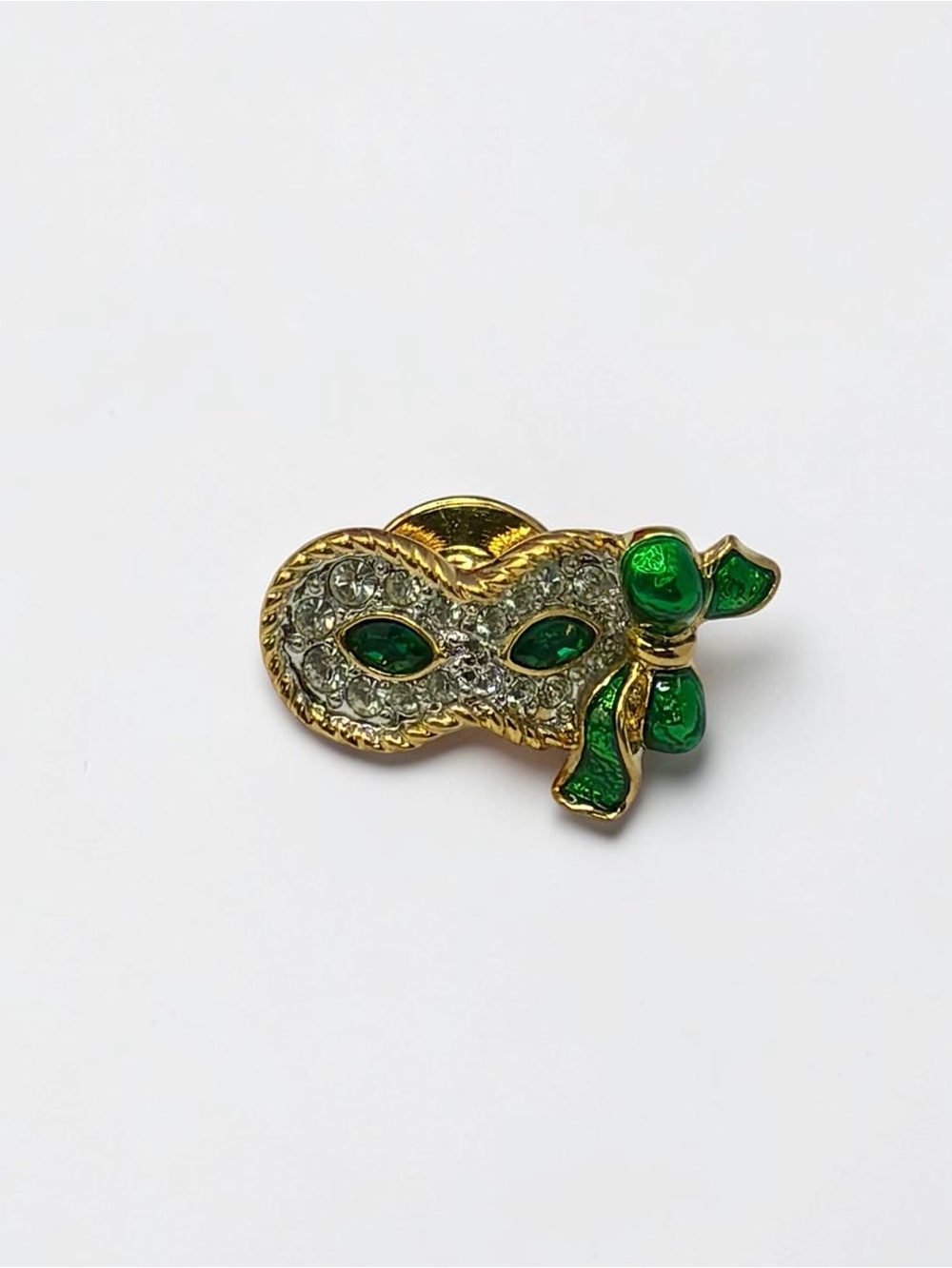 Swarovski Signed Swan Gold-Tone Crystal Masquerade Mask Brooch Pin